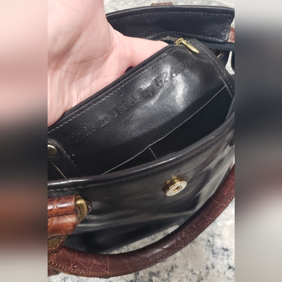 Vintage Brahmin Black and Brown Leather Satchel Purse - Picture 8 of 11